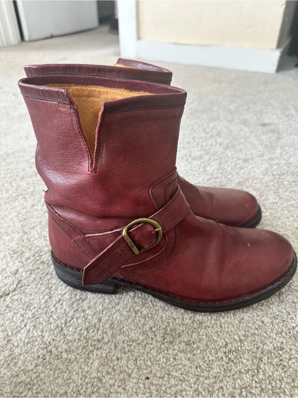 Fiorentini + Baker Deep Red Ankle Boots with Buckle Size 8.5 (38.5 Euro) - Picture 2 of 6